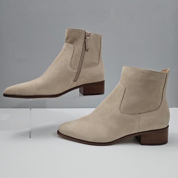 Cole Haan Naia Ankle Bootie Womens 9 Light Beige Suede Western Cowgirl NEW - Picture 2 of 14